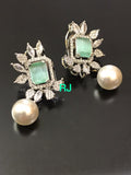 PLATINUM FINISH AMERICAN DIAMOND EARRINGS WITH PEARL FOR WOMEN-MOEERR002