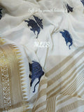 WHITE MOSS CHIFFON SAREE WITH MAJESTIC ELEPHANT DESIGNS-SSWMCS001