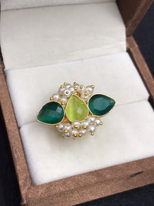 SHADES OF GREEN  DAISY  DESIGNER RING FOR WOMEN -MOEAR006