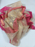 GOLDEN ORIGINAL SILK TISSUE SAREE WITH PINK BORDERS AND PALLU FOR WOMEN-SASTSP001