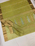 MUSTARD GREEN PURE ORIGINAL AUTHENTIC KHATAN SILK SAREE FOR WOMEN-POKSW002M