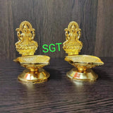 LAKSHMI VILAS PAIR OF COPPER COATED GOLD FINISH LAKSHMI DIYAS FOR PUJA-CZYLD002G