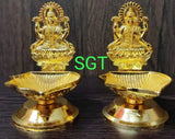 LAKSHMI VILAS PAIR OF COPPER COATED GOLD FINISH LAKSHMI DIYAS FOR PUJA-CZYLD002G