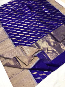 GOLD & SILVER WAVES  ORIGINAL AUTHENTIC CHANDERI SILK AND COTTON SAREE FOR WOMEN-SACS0012