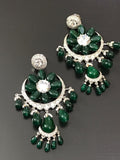 Jade Green Platinum plated Diamond replica Earrings studded with original Pota Stones-MOEWE1775