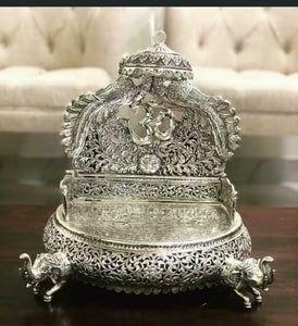 OM ANTIQUE SILVER FINISH GERMAN SILVER SIMHASANA FOR PUJA-SGWSP001