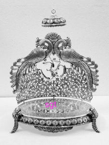 MORNI  ANTIQUE SILVER FINISH GERMAN SILVER SIMHASANA FOR PUJA-SGWSP003