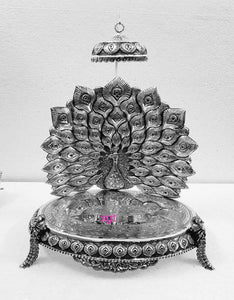 PEACOCK ANTIQUE SILVER FINISH GERMAN SILVER SIMHASANA FOR PUJA-SGWSP002