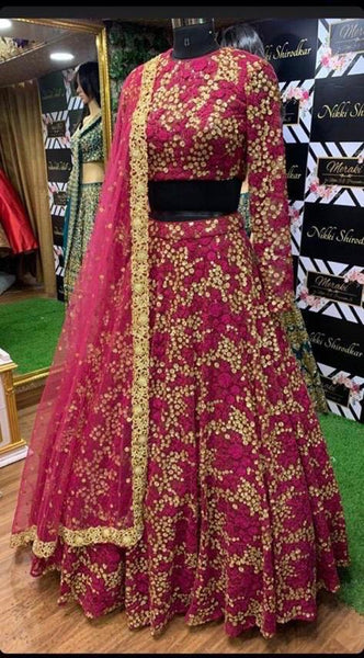 Green and Rani Color Combination Designer Lehenga Choli :: ANOKHI FASHION