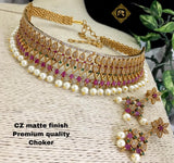 RUBY AND PEARLS  PREMIUM QUALITY MATTE GOLD FINISH CHOKER/NECKLACE SET FOR WOMEN -AFRSG002CN