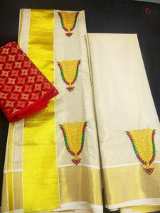 TRADITIONAL KERALA STYLE SETTU MUNDU WITH NETTIPATTAM DESIGNS-CFSNP003