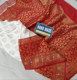 RED AND WHITE LIGHT WEIGHT BANARASI SAREE FOR WOMEN -MOEBSW001