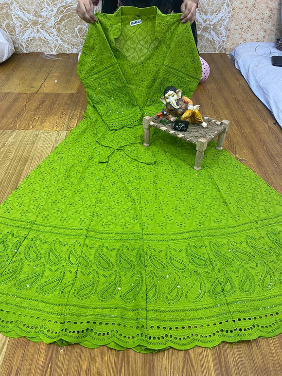 PARROT GREEN Beautiful Chikan Anarkali with Sequins work Kurti for Women -MAWFHKW001