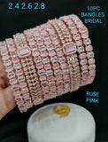 ROSEPINK , GORGEOUS ROSE GOLD FINISH SET OF 10 ,BRIDAL BANGLES WITH PASTEL PINK SHADE STONES-SKDPSBSW001P