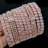 ROSEPINK , GORGEOUS ROSE GOLD FINISH SET OF 10 ,BRIDAL BANGLES WITH PASTEL PINK SHADE STONES-SKDPSBSW001P