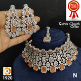 ELEGANT AMERICAN DIAMOND NECKLACE SET WITH MANGTIKKA FOR WOMEN -MOENSWM001