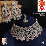 ELEGANT AMERICAN DIAMOND NECKLACE SET WITH MANGTIKKA FOR WOMEN -MOENSWM001