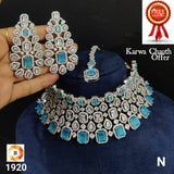 ELEGANT AMERICAN DIAMOND NECKLACE SET WITH MANGTIKKA FOR WOMEN -MOENSWM001