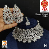 ELEGANT AMERICAN DIAMOND NECKLACE SET WITH MANGTIKKA FOR WOMEN -MOENSWM001