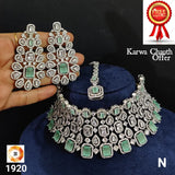 ELEGANT AMERICAN DIAMOND NECKLACE SET WITH MANGTIKKA FOR WOMEN -MOENSWM001