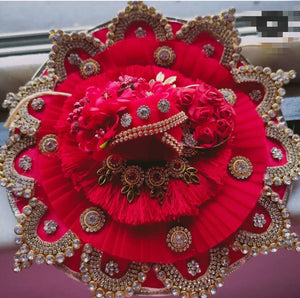 LAL PARI ,  RED  GOLDEN WORK POSHAK  WITH PAGRI FOR LADDU GOPAL -GGLGD001R