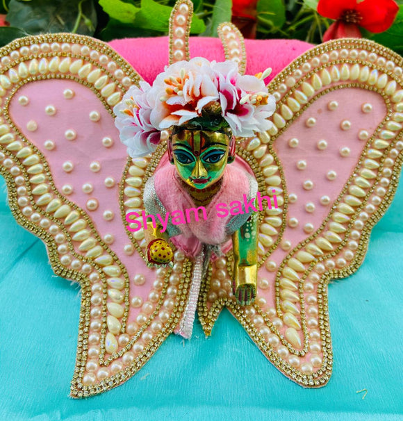 FLORAL FANTASY , HEAVY PEARL WORK PEARL BUTTERFLY WORK POSHAK FOR KANHAJI WITH TIARA-GGKP001P