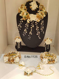 TRENDY PEARL GOLD FLOWERS FLORAL JEWELLERY SET FOR WOMEN -SKDFJ001