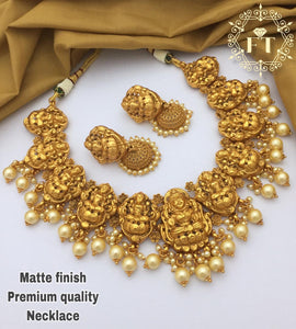 PAVIZHA LAKSHMI,  MATTE  GOLD FINISH LAKSHMI NECKLACE SET FOR WOMEN-ARTPL001