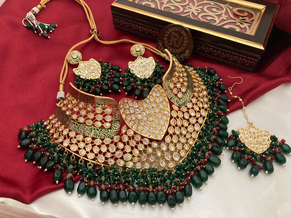 RJ BRAND, HEAVY BRIDAL KUNDAN NECKLACE SET  WITH MAANGTIKKA -RZNSW001