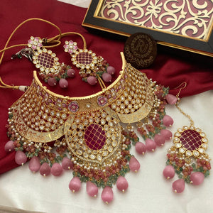 RJ BRAND, HEAVY BRIDAL KUNDAN NECKLACE SET  WITH MAANGTIKKA -RZNSW001