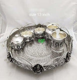 SHREYAS , BEAUTIFUL HAND CRAFTED ANTIQUE FINISH GERMAN SILVER POOJA THALI -SNPT001