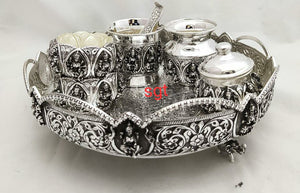 SHREYAS , BEAUTIFUL HAND CRAFTED ANTIQUE FINISH GERMAN SILVER POOJA THALI -SNPT001