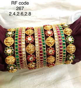 ANUPAMA , GOLD FINISH REAL KEMP BRIDAL BANGLES SET FOR WOMEN -ARTBS001A