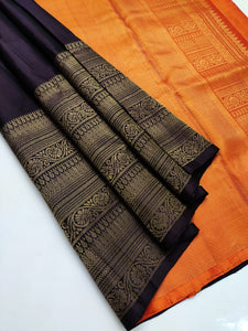 ORANGE AND PURPLE COMBINATION TRADITIONAL HANDLOOM SOFT SILK SAREE FOR WOMEN -PDSKP001