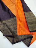 ORANGE AND PURPLE COMBINATION TRADITIONAL HANDLOOM SOFT SILK SAREE FOR WOMEN -PDSKP001