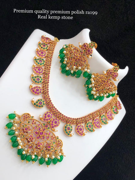Ruby Mumbai Kemp Jewelry Matte Gold Polish Long Kemp Pendant Set