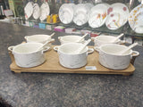 SET OF 6 SOUP BOWLS WITH SPOONS AND WOODEN TRAY - SKDSBS00