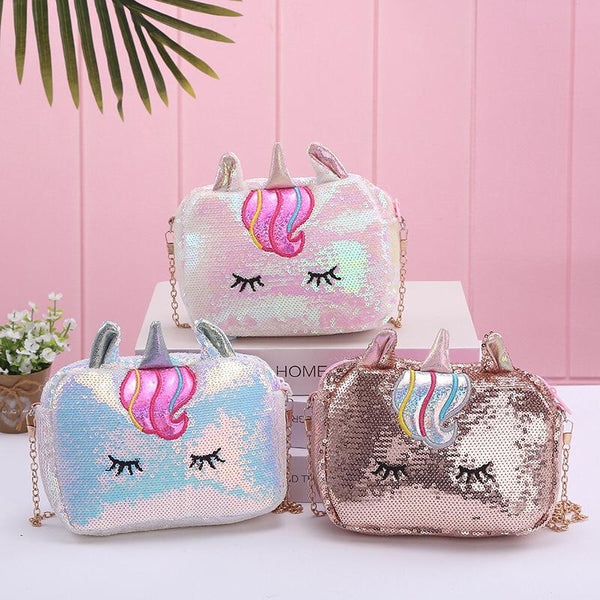 Cute Girls Unicorn Handbag Children Rainbow Color Crossbody