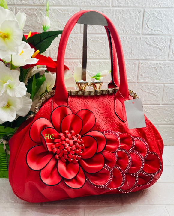 Buy Pijushi Floral Shoulder Handbags Ladies Designer Handmade Flower  Leather Tote Bag 8825 (Black) at Amazon.in