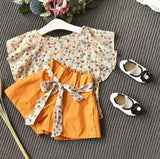 CUTE FLORAL DESIGN TOP AND SHORTS SET  FOR GIRLS-OKG001Y