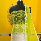 GREEN SPARKLES , CROCHET SALWAR SUIT MATERIAL FOR WOMEN -FSCSS001G