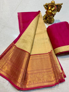 GOLDEN & MAROON  MANGALGIRI PURE SILK SAREE FOR WOMEN-DGMGPS001GM