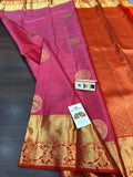 VIBRANT COMBINATION OF PINK AND ORANGE  PURE SILK BRIDAL SAREE -PDSBSS001