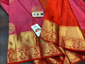 VIBRANT COMBINATION OF PINK AND ORANGE  PURE SILK BRIDAL SAREE -PDSBSS001