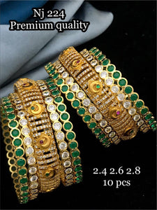 GREEN ARYAHI, MATTE GOLD FINISH 10  PCS BANGLES SET FOR WOMEN-LRBSW001G