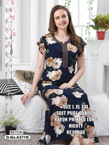 SOFT AND PURE QUALITY PRINTED RAYON LONG NIGHTY FOR WOMEN -ANUBRN001DB