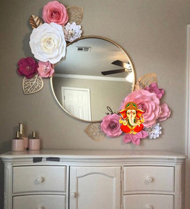 ELEGANT PINK  FLORAL WALL DECOR WITH MIRROR -ANUBPWDM001