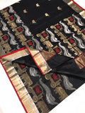 GOLDEN CHARIOTS DESIGNER AUTHENTIC ORIGINAL BLACK CHANDERI SILK SAREE FOR WOMEN -SACBCS001