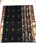 GOLDEN CHARIOTS DESIGNER AUTHENTIC ORIGINAL BLACK CHANDERI SILK SAREE FOR WOMEN -SACBCS001