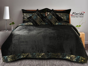 FLORIDA BLACK SHADE KING SIZE WINTER FLANNEL BEDSHEET 5 PCS SET -PREETFWB001BLK